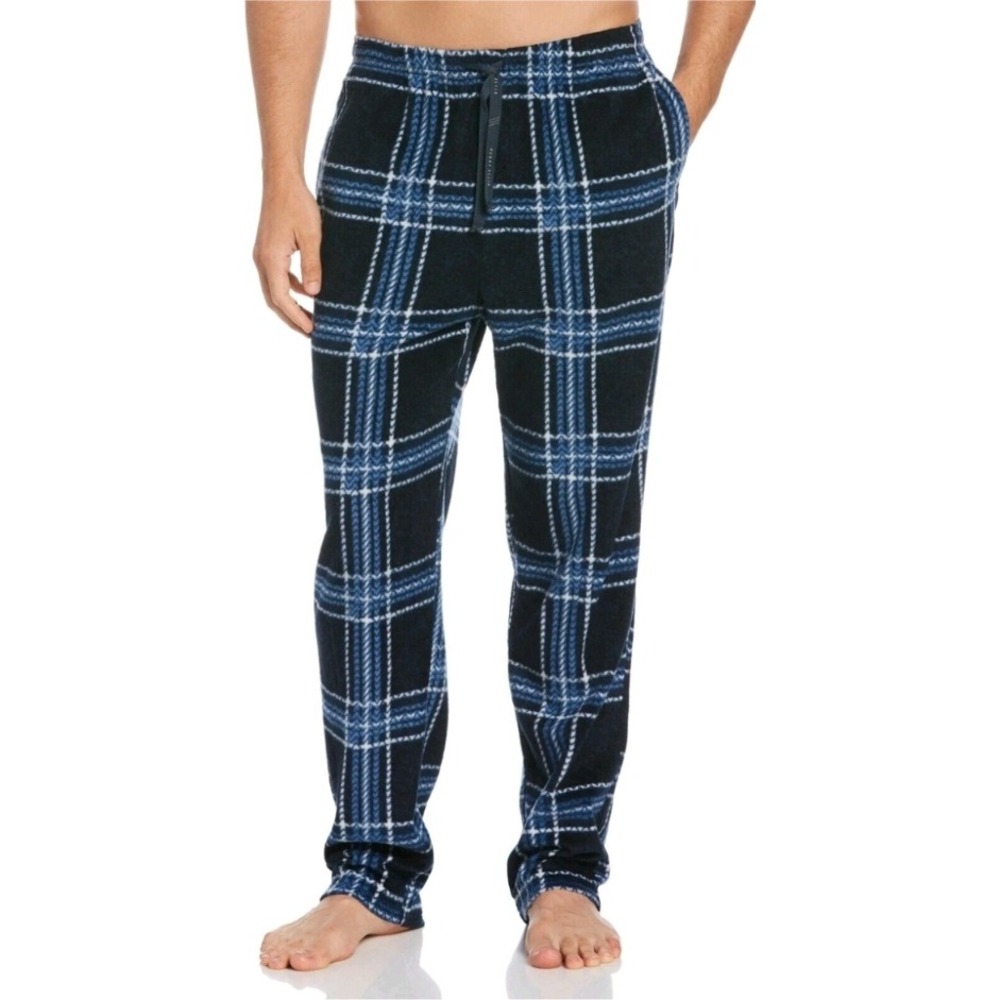 Perry Ellis Mens Fleece Pajama Pants Moroccan Blue Plaid XL Comfy NEW